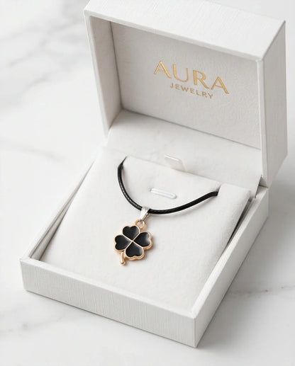 Gold and Black Four-Leaf Clover Necklace