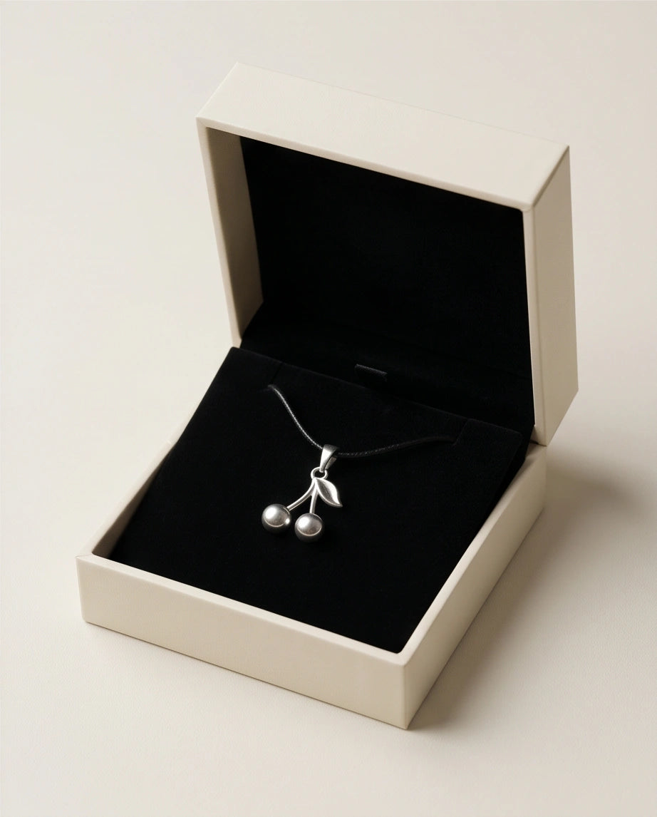 Silver Double Cherry Pendant Necklace