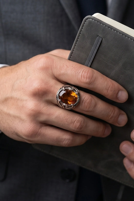 Sovereign Amber Hearth Silver Ring