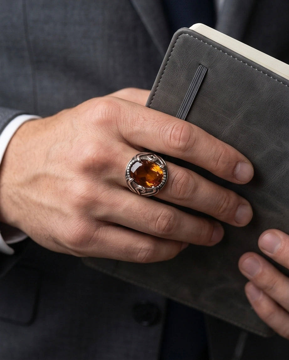 Sovereign Amber Hearth Silver Ring