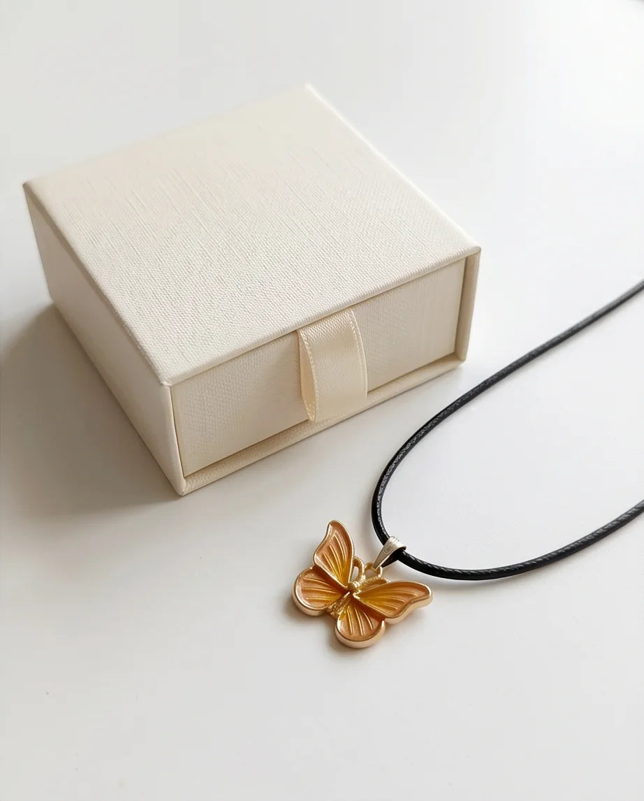 Gold & Amber Butterfly Pendant Necklace