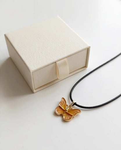 Gold & Amber Butterfly Pendant Necklace