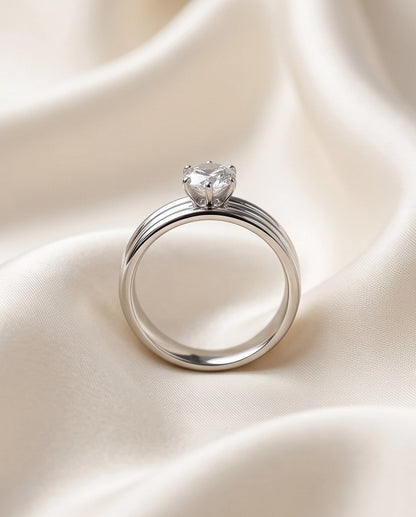 Silver Round Gemstone Triple-Band Solitaire Ring