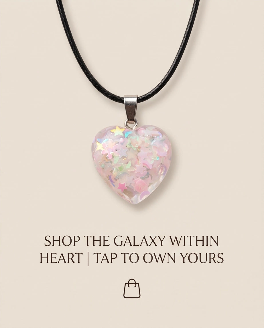 Silver Bubblegum Pink Glitter Heart Resin Pendant Necklace