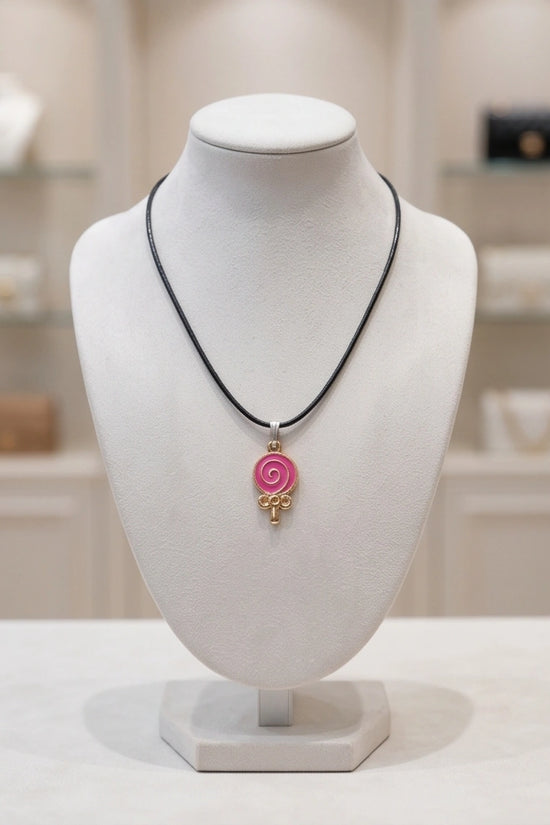 Gold and Pink Lollipop Pendant Necklace