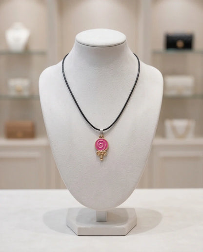 Gold and Pink Lollipop Pendant Necklace