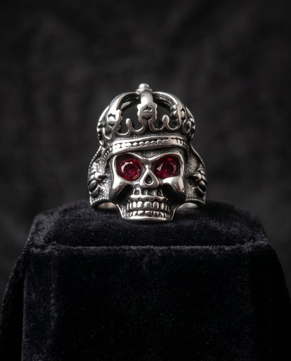 Ruby-Eyed Crowned Skull Ring