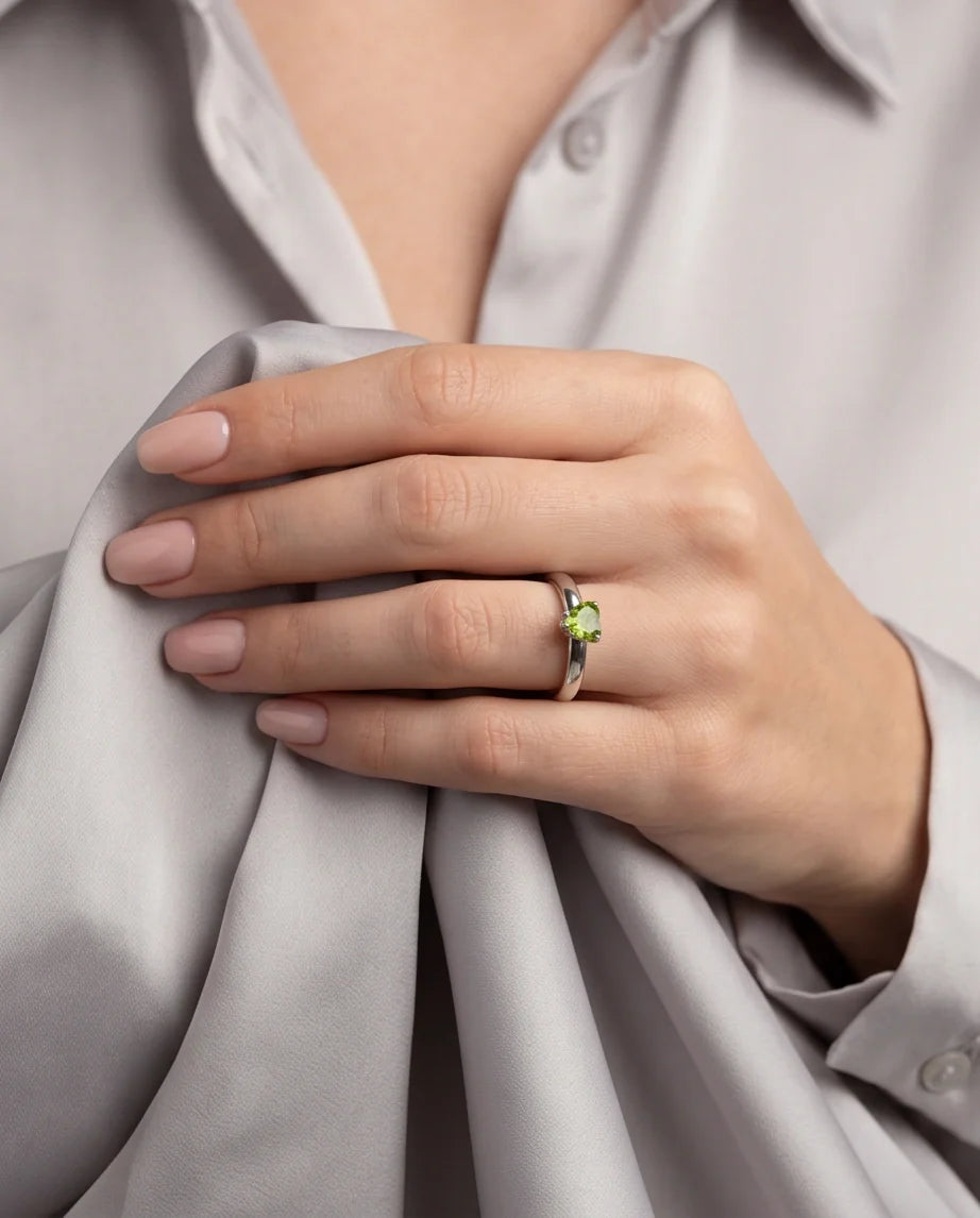 Sterling Silver Heart-Cut Peridot Green Solitaire Ring