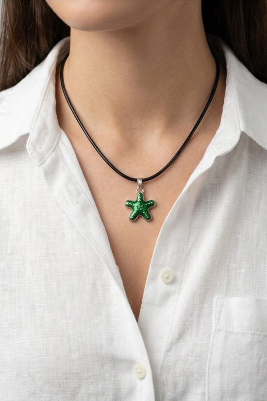 Gold and Green Starfish Pendant Necklace