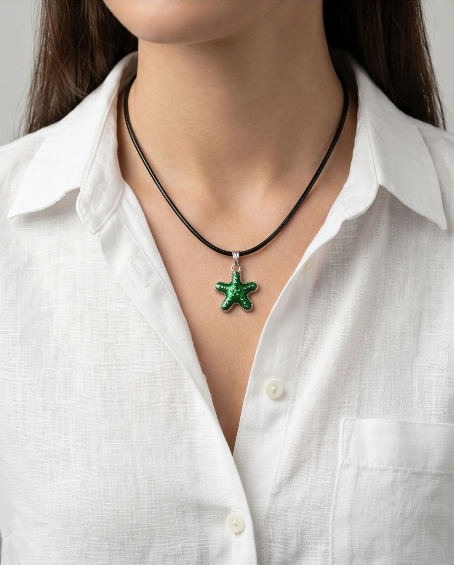 Gold and Green Starfish Pendant Necklace