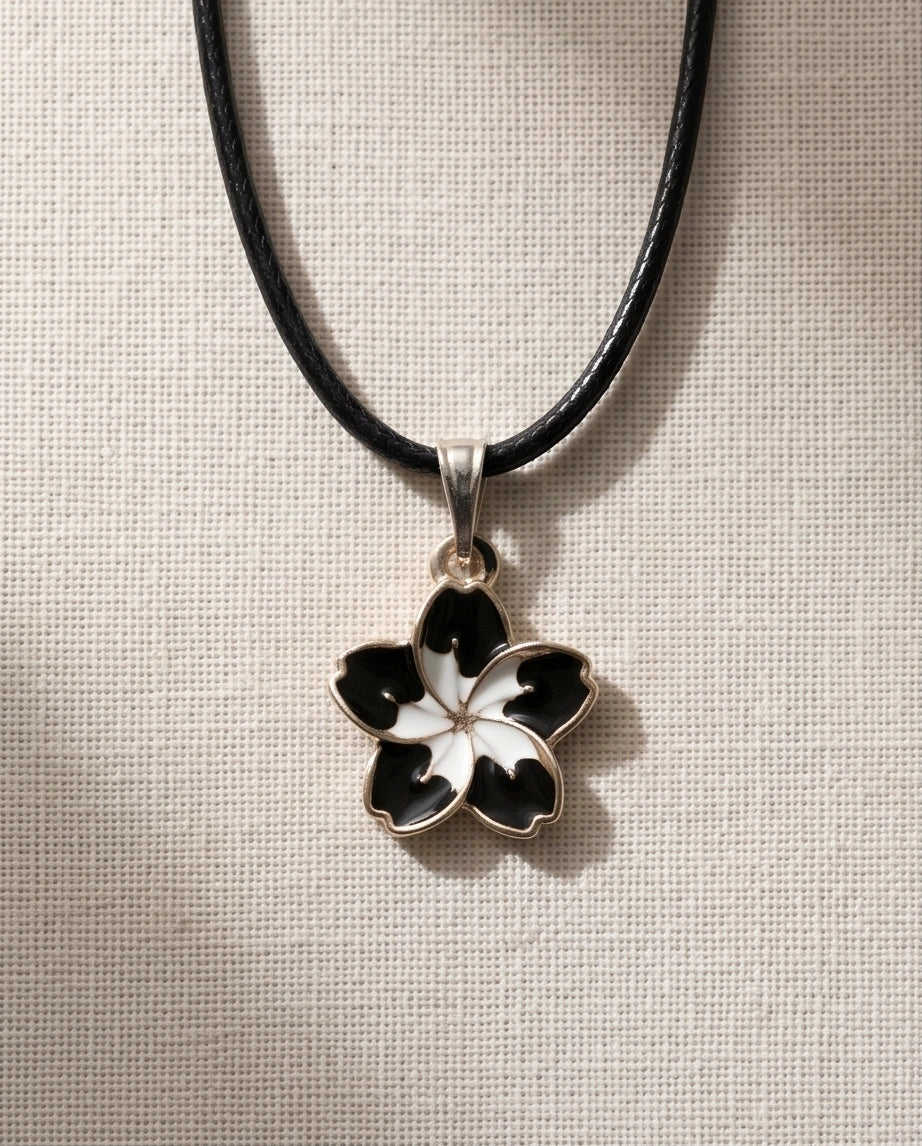 Gold and Black Frangipani Flower Necklace
