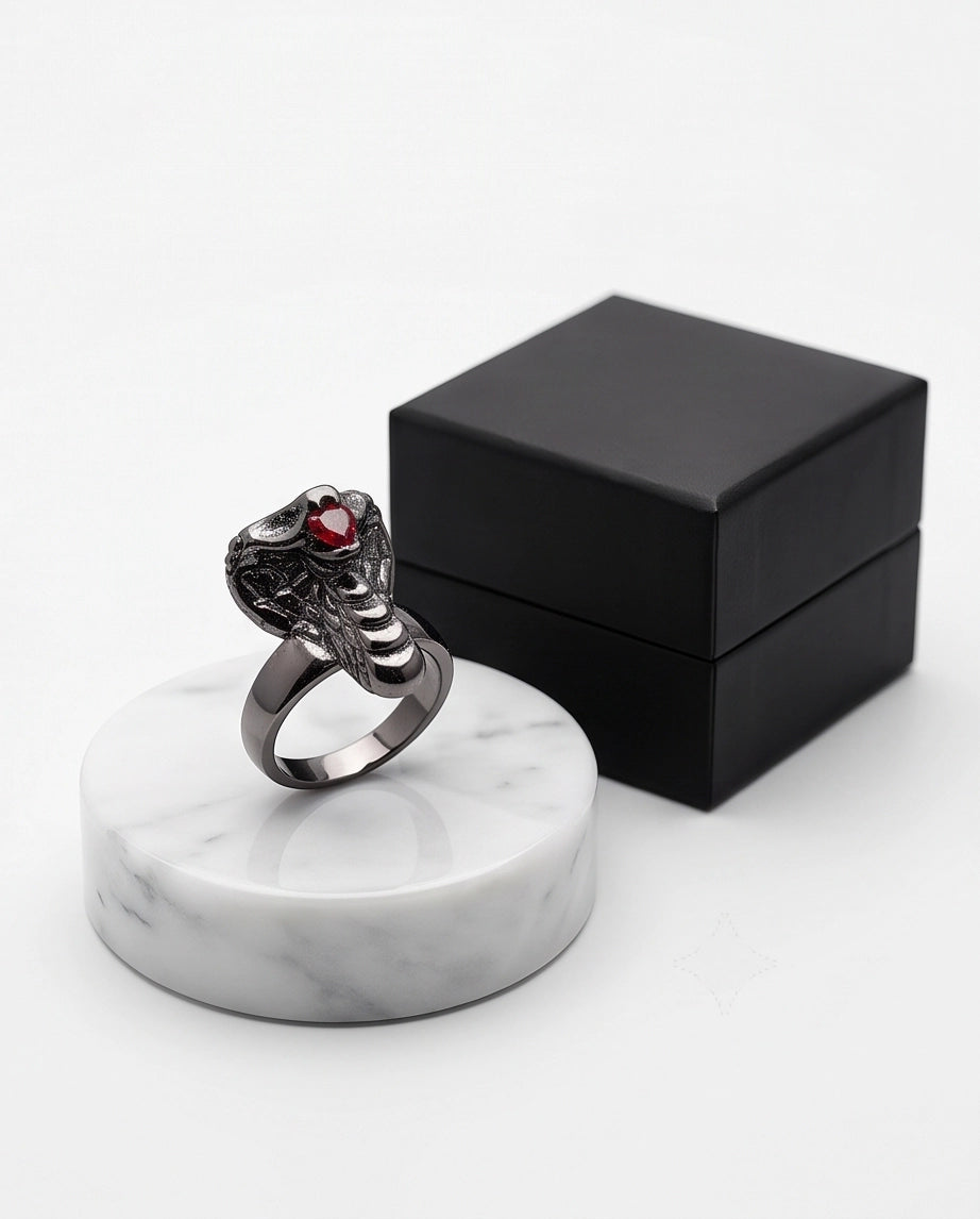 Ruby-Set Sculpted Cobra Ring