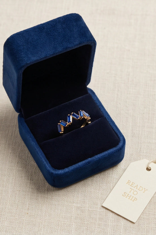 Gold Plated Blue Sapphire Baguette Zigzag Ring