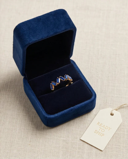 Gold Plated Blue Sapphire Baguette Zigzag Ring