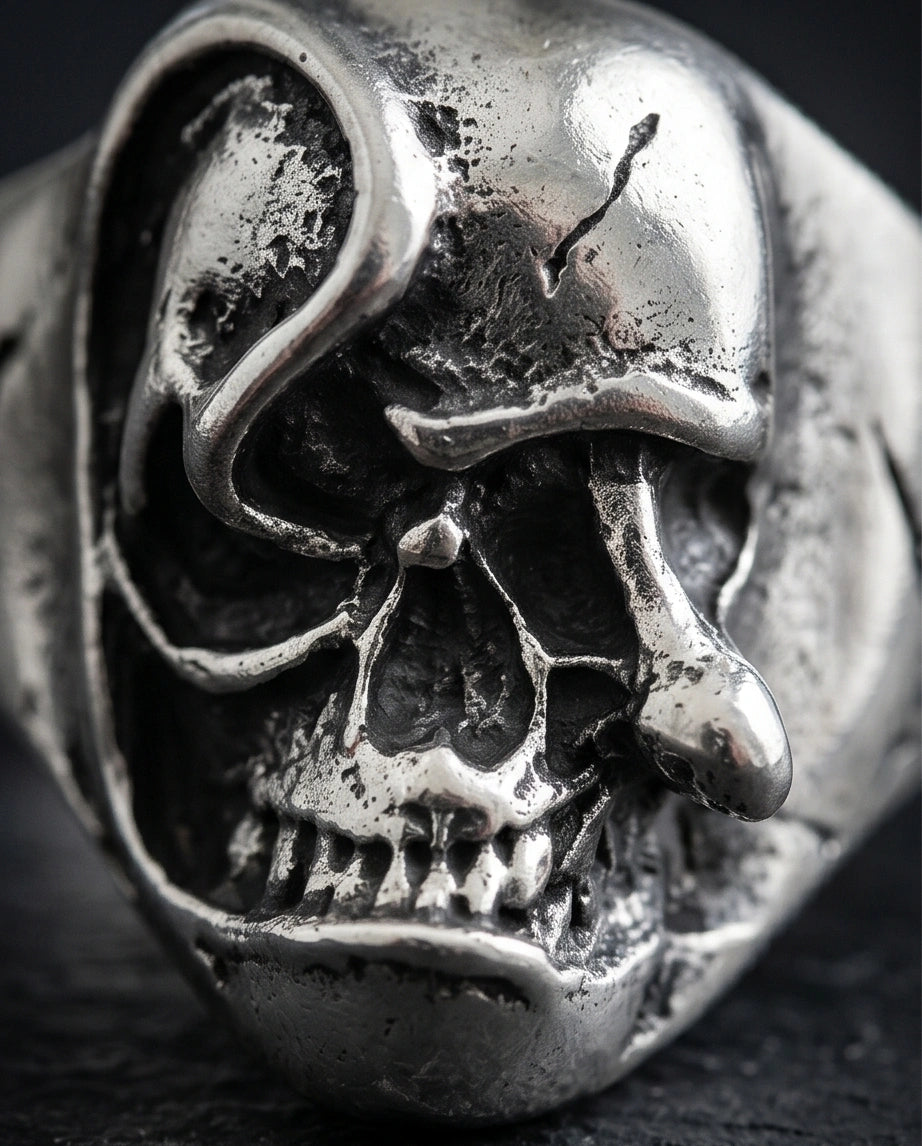 Gothic Sterling Silver Melted Skull Signet Ring
