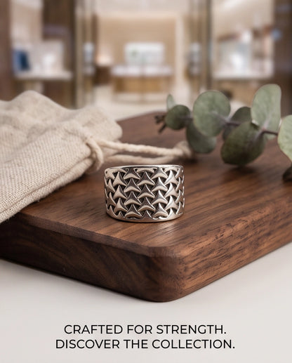 Interlocking Triangular Mosaic Silver Band