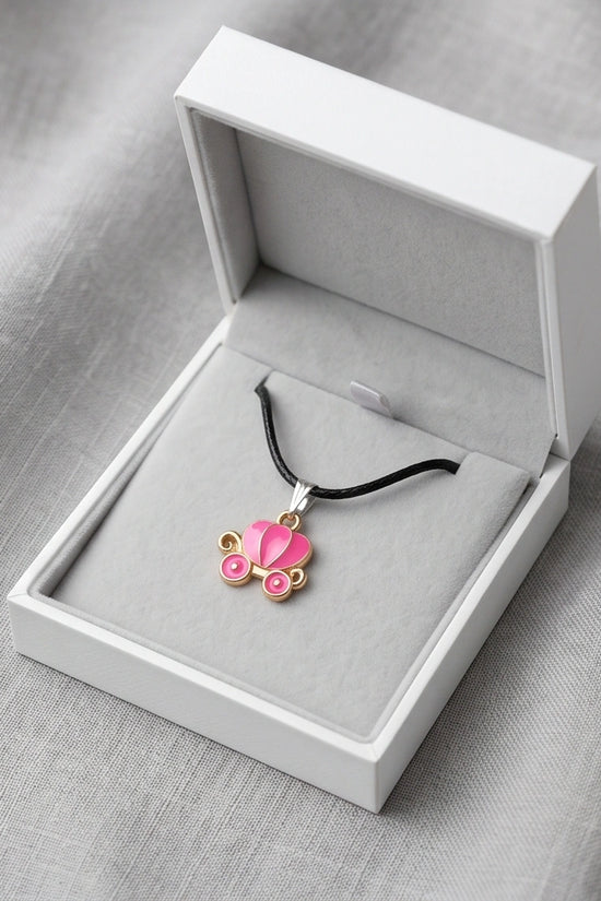 Pink Cinderella Pumpkin Carriage Enamel Pendant Necklace