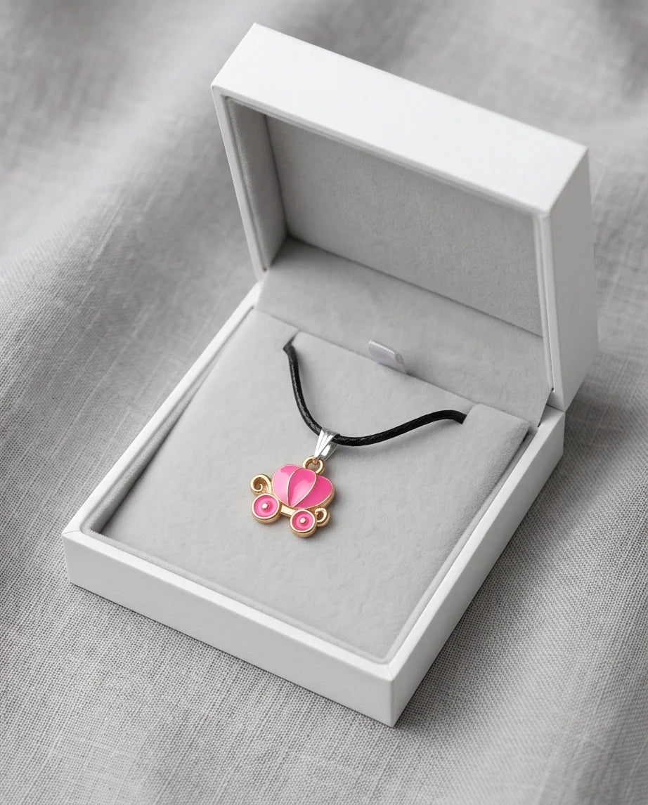 Pink Cinderella Pumpkin Carriage Enamel Pendant Necklace