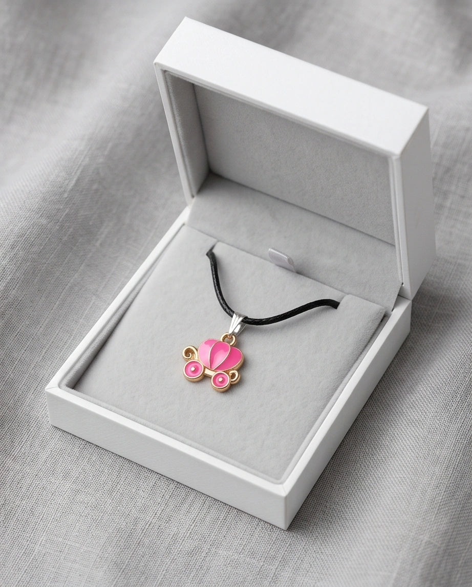 Pink Cinderella Pumpkin Carriage Enamel Pendant Necklace