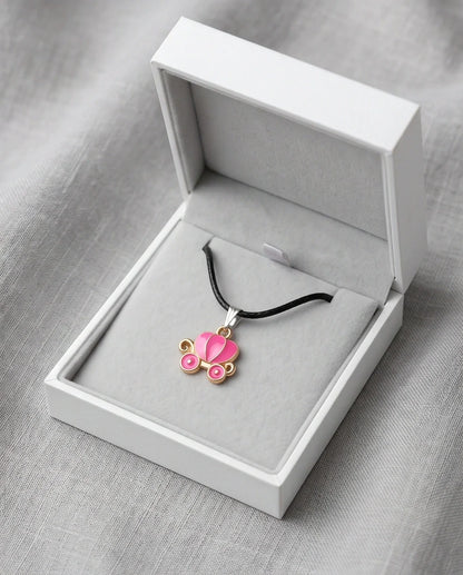 Pink Cinderella Pumpkin Carriage Enamel Pendant Necklace
