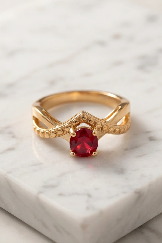 Gold Ruby Crown Chevron Statement Ring
