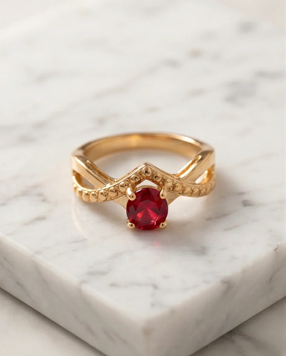 Gold Ruby Crown Chevron Statement Ring