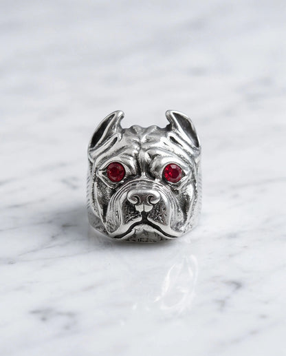 Ruby-Eyed Sculpted Pitbull Ring