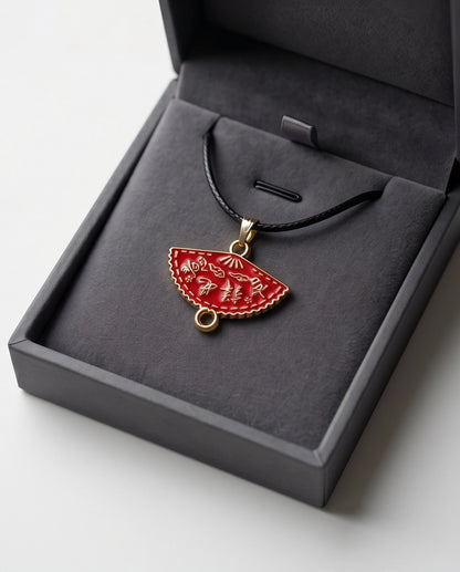 Crimson Calligraphy Fan Pendant Necklace