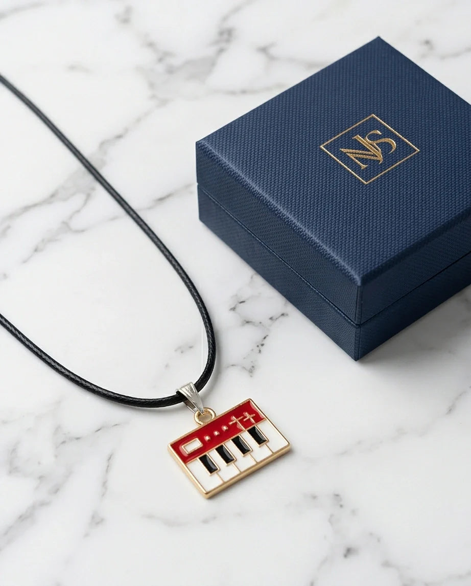 Gold and Red Synthesizer Keyboard Necklace