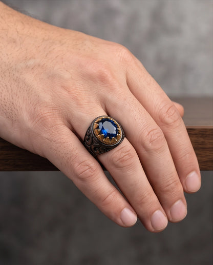 Royal Sapphire Crowned Filigree Signet Ring