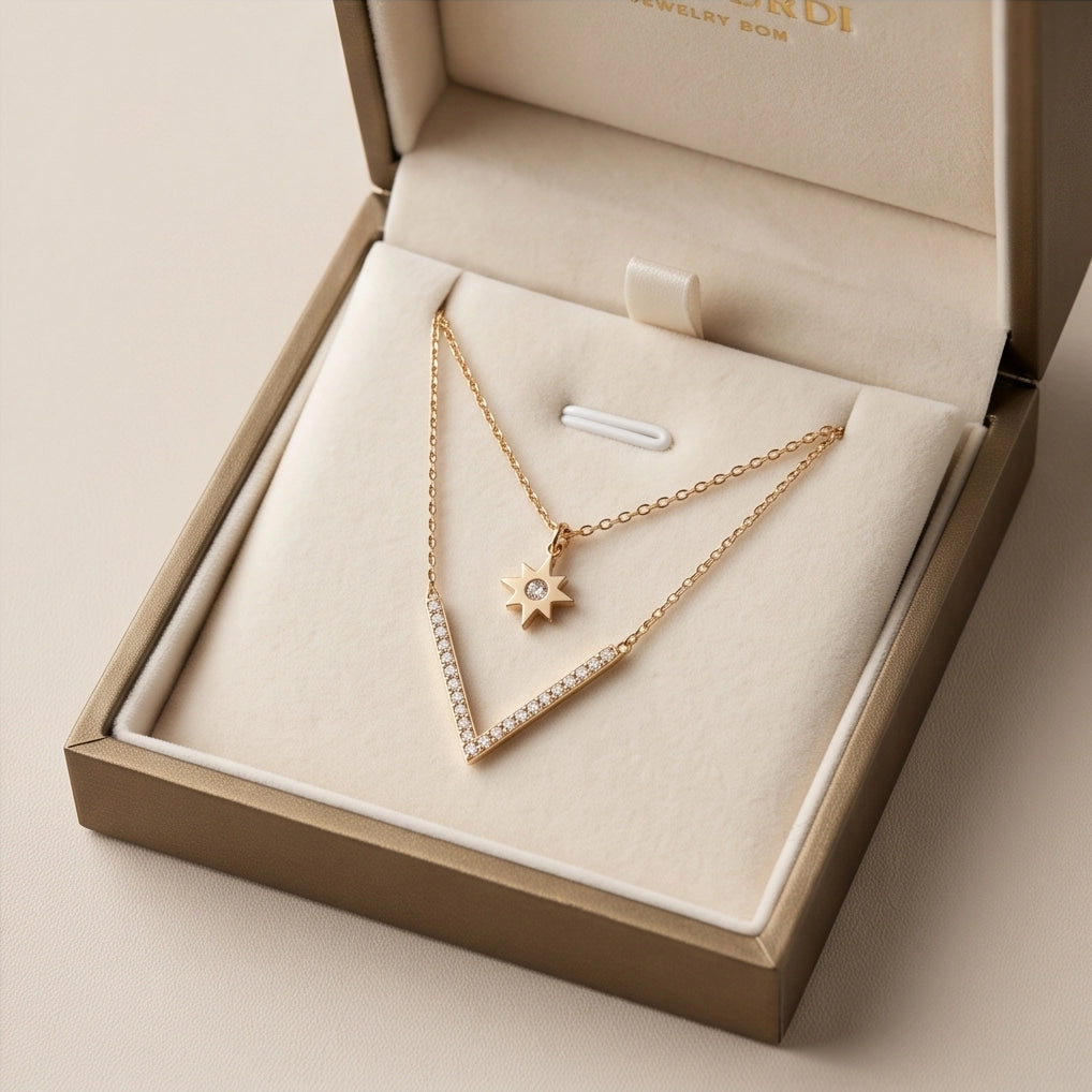 Gold Layered Star & V-Bar Necklace