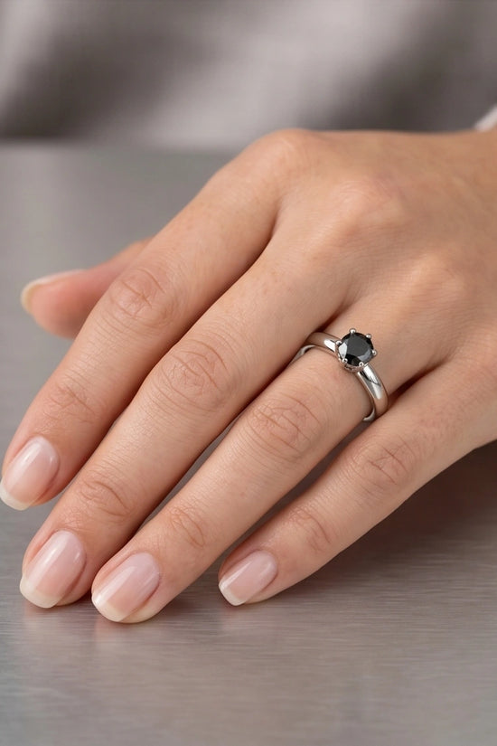 Sterling Silver Black Diamond Solitaire Ring