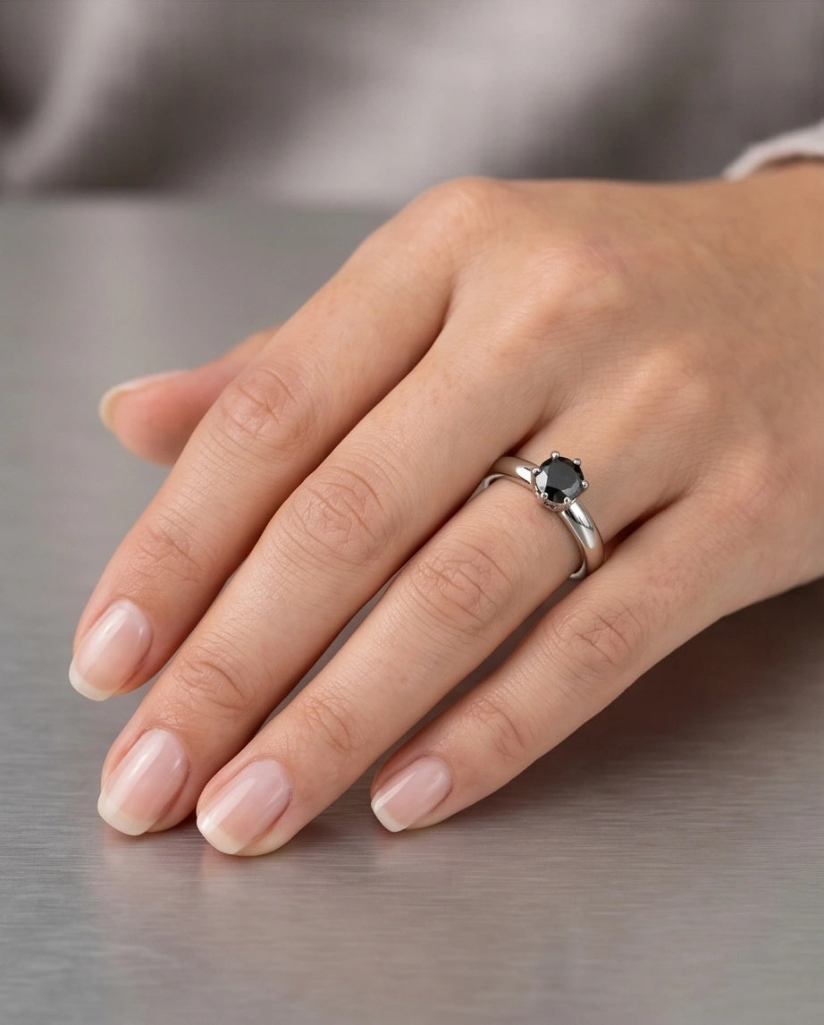 Sterling Silver Black Diamond Solitaire Ring