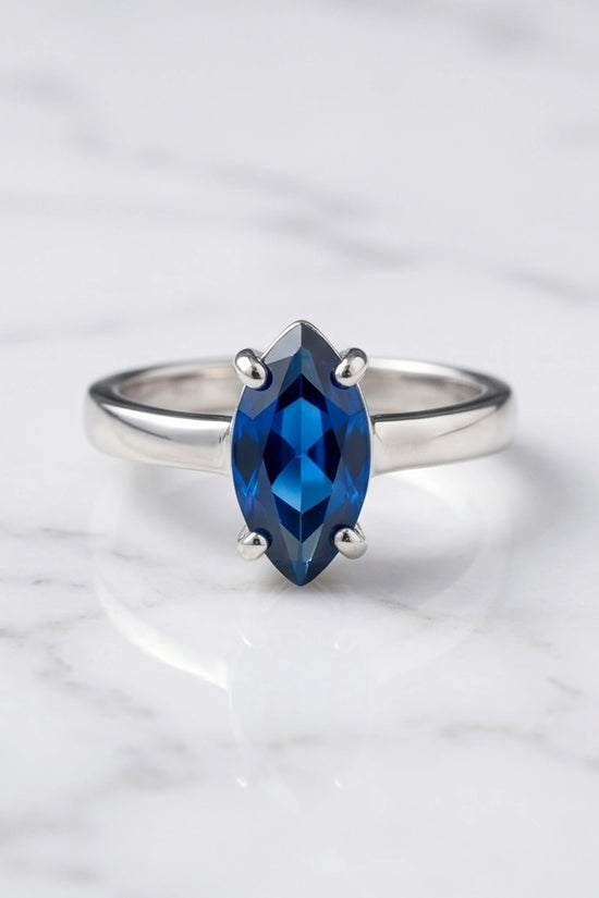 Sterling Silver Marquise-Cut Sapphire Blue Solitaire Ring