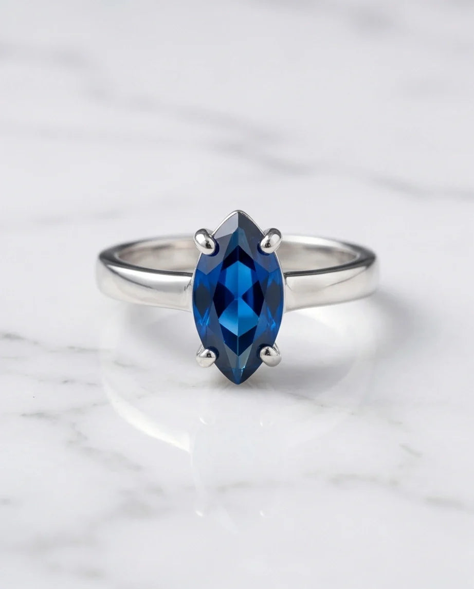 Sterling Silver Marquise-Cut Sapphire Blue Solitaire Ring
