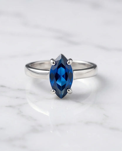 Sterling Silver Marquise-Cut Sapphire Blue Solitaire Ring