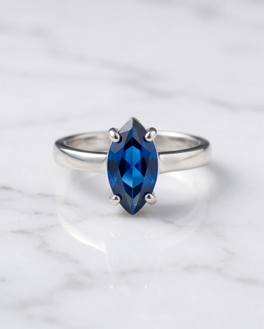 Sterling Silver Marquise-Cut Sapphire Blue Solitaire Ring