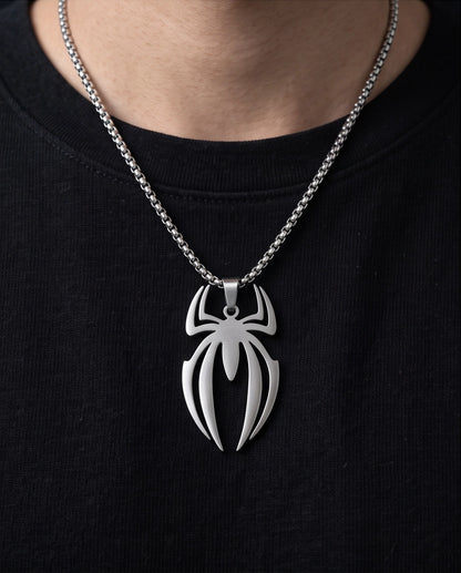 Silver Tribal Spider Emblem Pendant Necklace