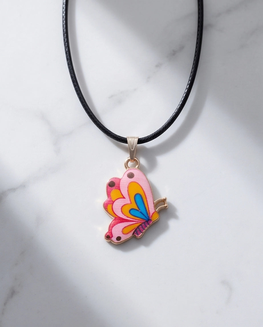 Pastel Pink & Multicolor Butterfly Cord Necklace