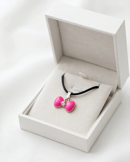 Gold and Pink Crystal Bow Necklace