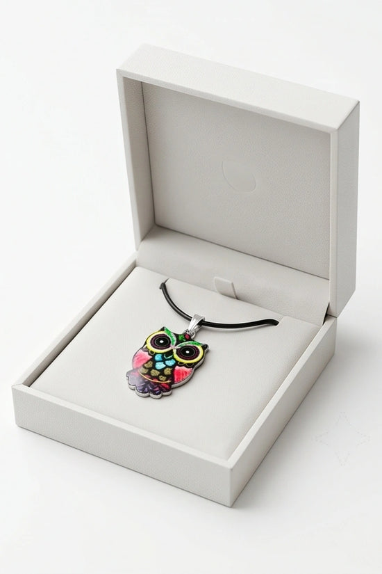 Artistic Multi-Color Mosaic Owl Totem Pendant Necklace