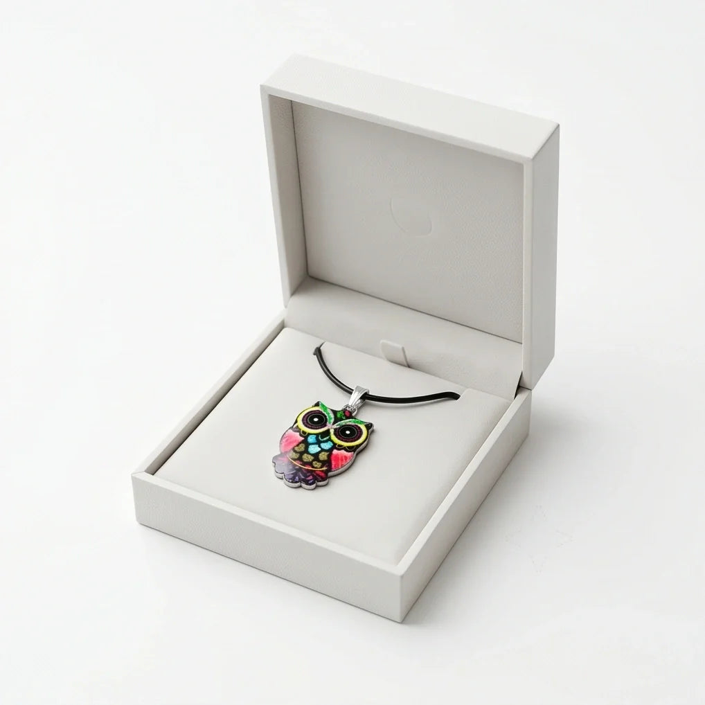 Artistic Multi-Color Mosaic Owl Totem Pendant Necklace