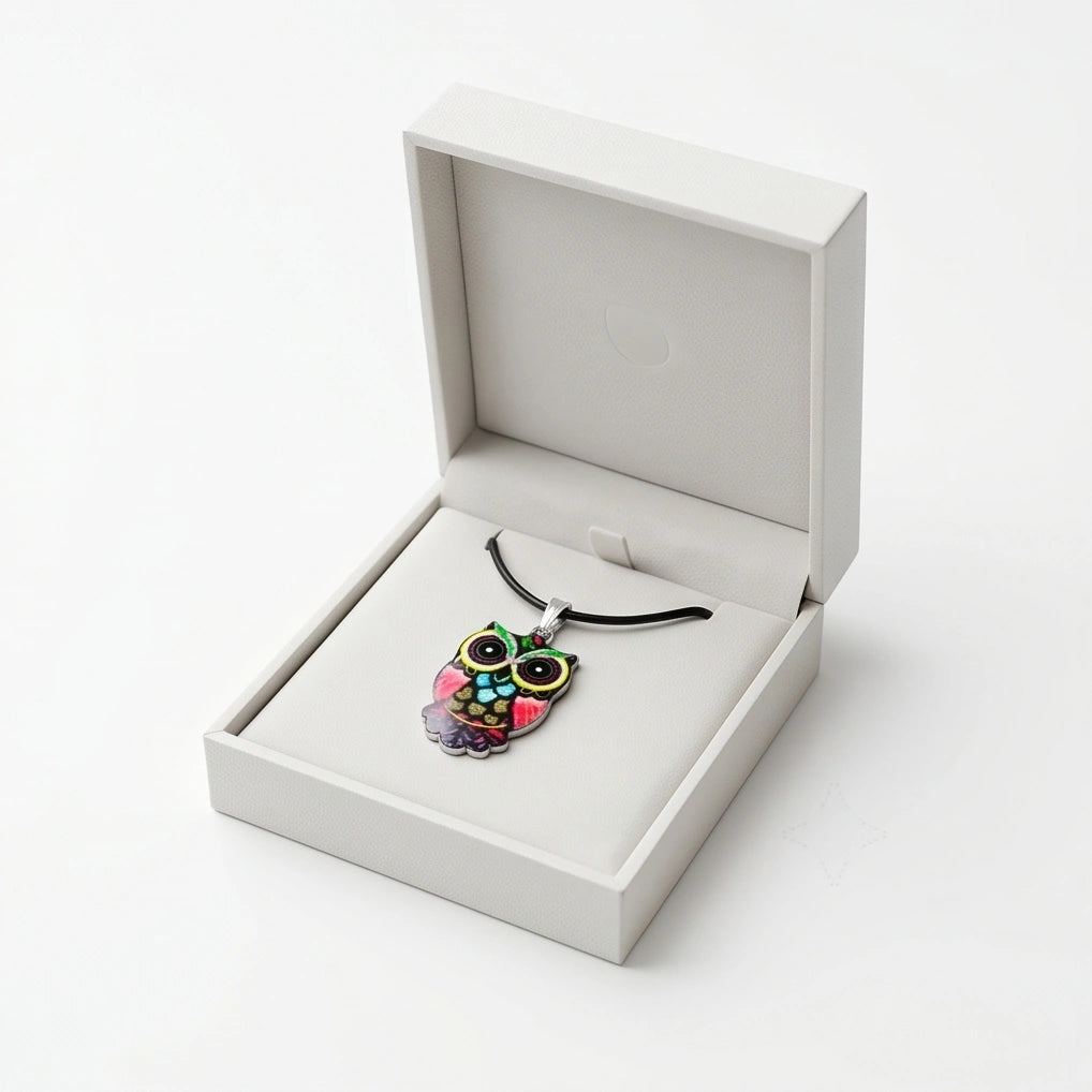 Artistic Multi-Color Mosaic Owl Totem Pendant Necklace