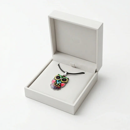 Artistic Multi-Color Mosaic Owl Totem Pendant Necklace