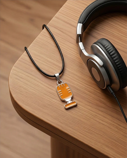 Silver Retro Orange Microphone Necklace