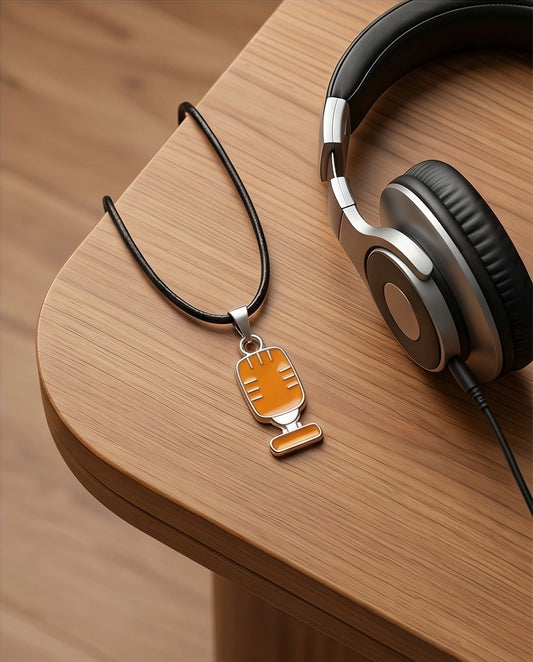 Silver Retro Orange Microphone Necklace