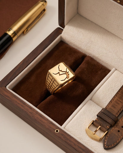 Minimalist Stag Gold Signet Ring