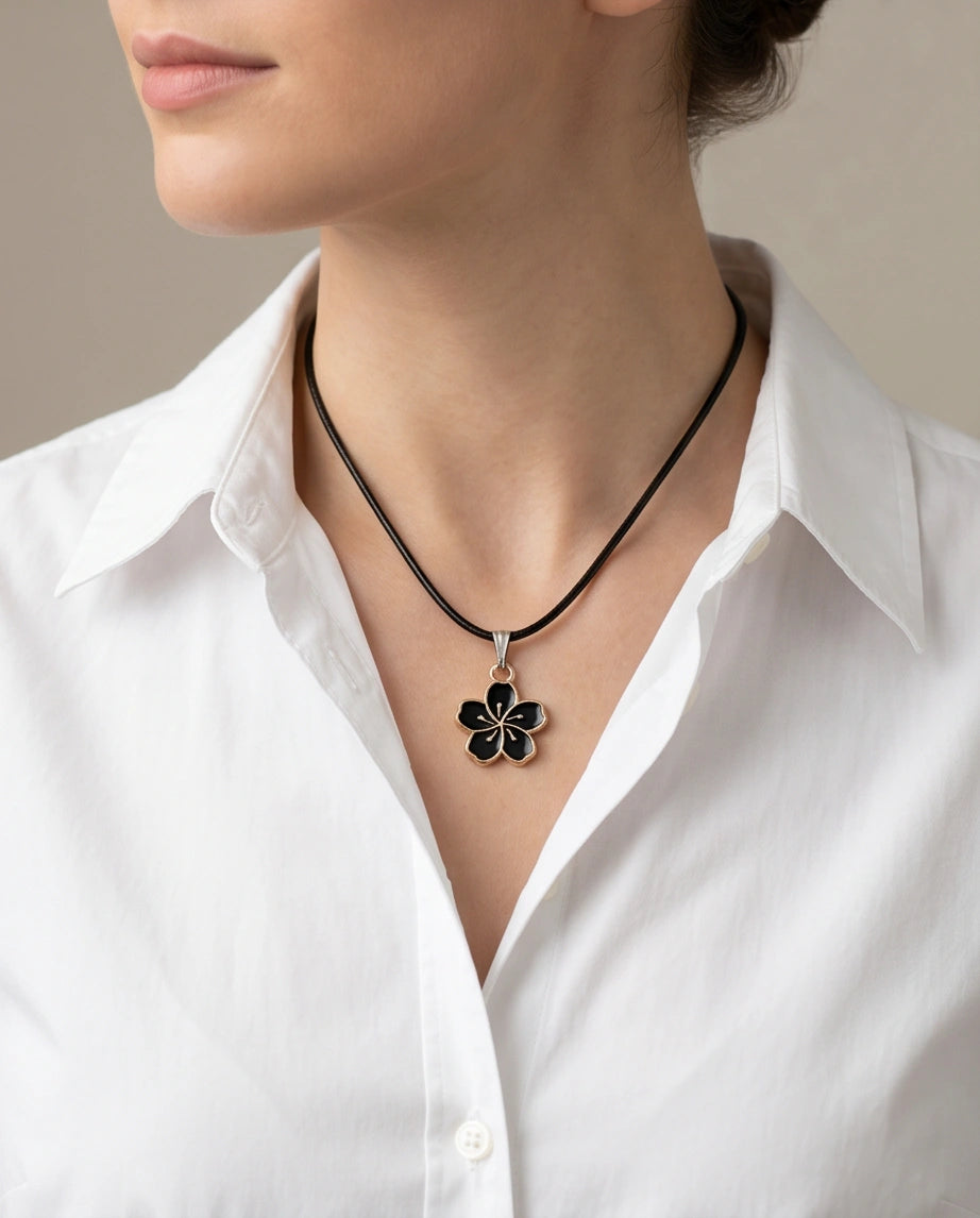 Gold and Black Cherry Blossom Necklace