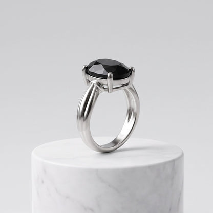 Silver Oval Onyx Gemstone Solitaire Ring