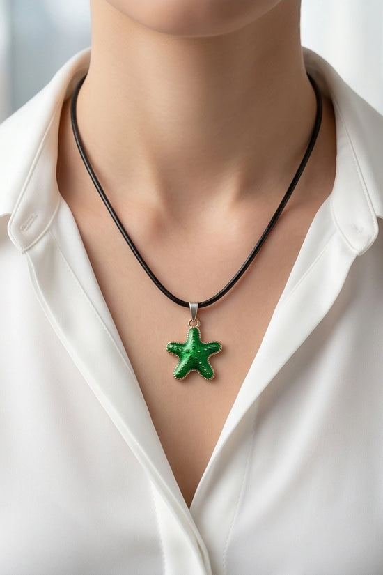 Gold and Green Starfish Pendant Necklace